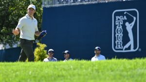 Aug 20, 2026; Saint Louis, Missouri, USA; Rory McIlroy waves to the crowd after playing his shot off of the twelfth tee during the first round of the BMW Championship golf tournament. Mandatory Credit: Jeff Curry-Imagn Images