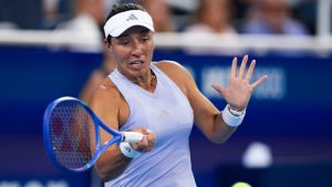 Aug 23, 2026; Cincinnati, OH, USA; Jessica Pegula (USA) returns a shot against Coco Gauff (USA) during the finals of the Cincinnati Open at Lindner Family Tennis Center. Mandatory Credit: Aaron Doster-Imagn Images