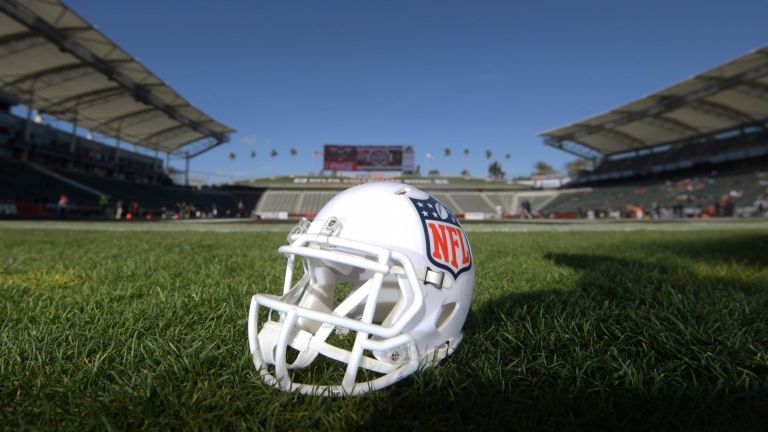 Jan 21, 2017; Carson, CA, USA; General view of NFL shield logo helmet at StubHub Center. The Los Angeles Chargers will play the 2017 and 2018 seasons at the StubHub Center as part of Chargers owner Dean Spanos (not pictured) relocation of the franchise from San Diego to Los Angeles. Mandatory Credit: Kirby Lee-USA TODAY Sports