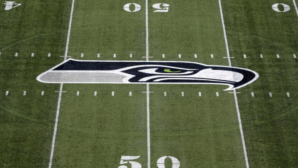 Aug 25, 2017; Seattle, WA, USA; General overall view of Seattle Seahawks logo at CenturyLink Field during a NFL football game against the Kansas City Chiefs. Mandatory Credit: Kirby Lee-USA TODAY Sports