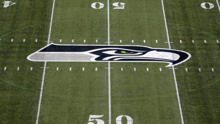 Aug 25, 2017; Seattle, WA, USA; General overall view of Seattle Seahawks logo at CenturyLink Field during a NFL football game against the Kansas City Chiefs. Mandatory Credit: Kirby Lee-USA TODAY Sports
