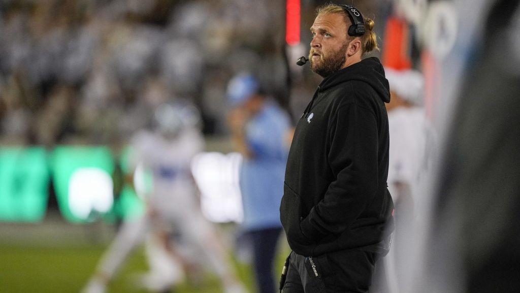 Sep 6, 2025; Charlotte, North Carolina, USA; North Carolina Tar Heels defensive coach Steve Belichick during the first quarter against the Charlotte 49ers at Jerry Richardson Stadium. Mandatory Credit: Jim Dedmon-Imagn Images
