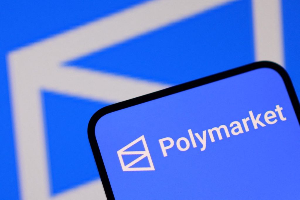 Polymarket logo appears in this illustration taken April 22, 2026.