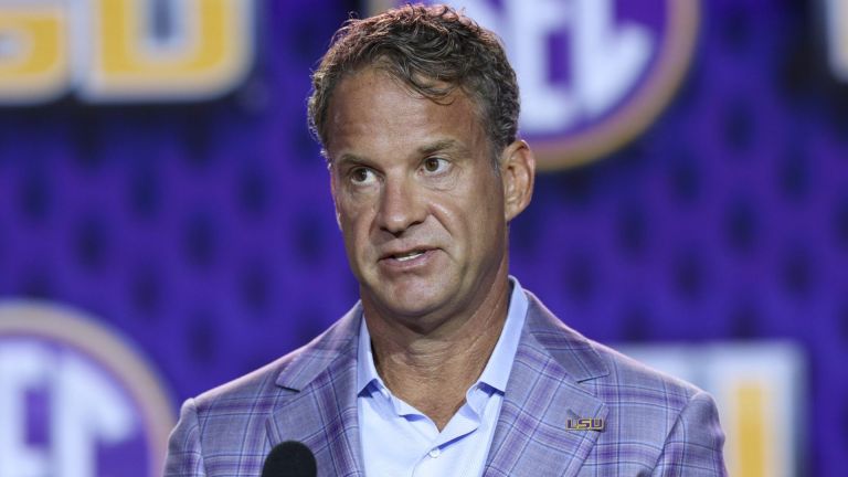 Jul 23, 2026; Tampa, FL, USA; LSU Tigers head coach Lane Kiffin speaks to the press during SEC Football Kickoff Media Day at the Tampa Marriott. Mandatory Credit: Nathan Ray Seebeck-Imagn Images