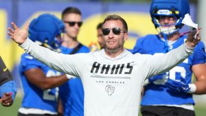 Aug 30, 2026; Woodland Hills, CA, USA; Los Angeles Rams coach Sean McVay at practice at the Rams Practice Facility