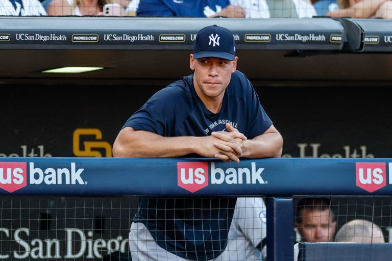 Sep 5, 2026; San Diego, California, USA; New York Yankees Aaron Judge (99) watches play during the fifth inning against the San Diego Padres.