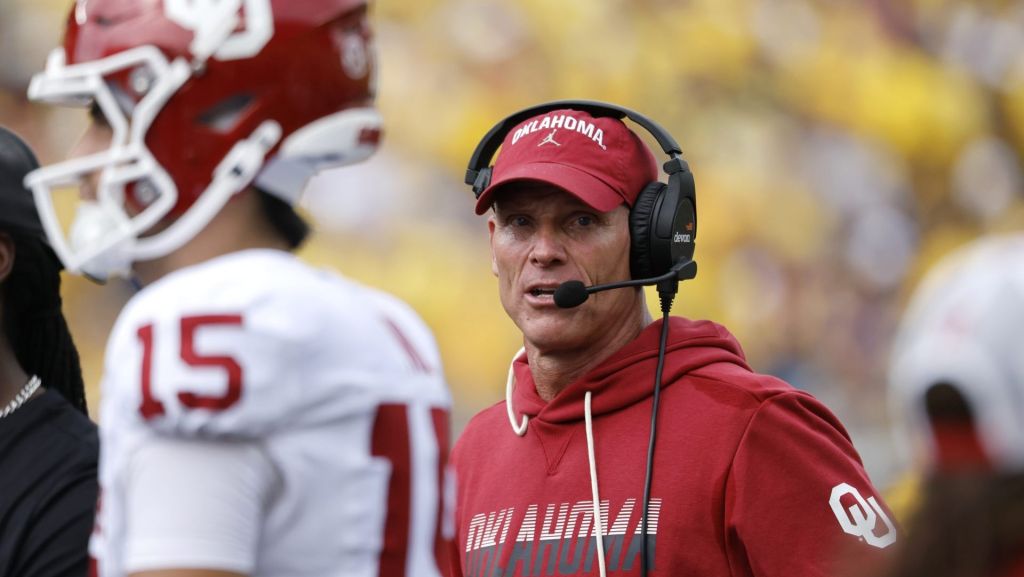 Sep 12, 2026; Ann Arbor, Michigan, USA; Oklahoma Sooners head coach Brent Venables looks on during the second quarter against the Michigan Wolverines at Michigan Stadium. Mandatory Credit: Rick Osentoski-Imagn Images