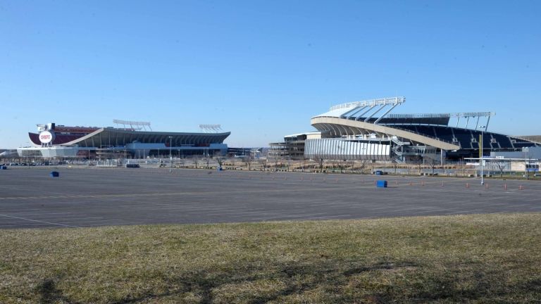 Dec 24, 2011; Kansas City, MO, USA; General view of the exterior of Arrowhead Stadium (left) and Kaufmann Stadium. Mandatory Credit: Kirby Lee/Image of Sport-USA TODAY Sports