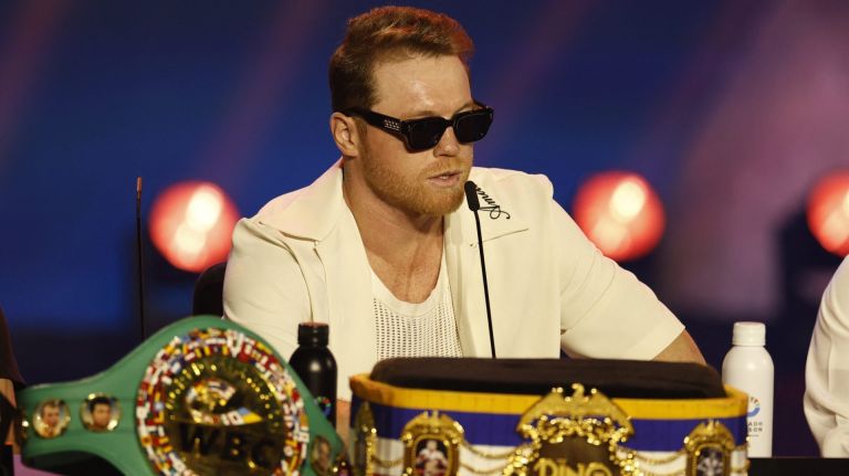 Boxing - Canelo Alvarez & Terence Crawford Press Conference - Boulevard City, Riyadh, Saudi Arabia - June 20, 2025 Canelo Alvarez during the press conference REUTERS/Hamad I Mohammed