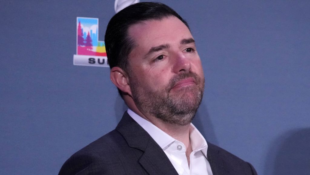 Feb 9, 2026; San Francisco, CA, USA; San Francisco 49ers owner Jed York at the Super Bowl LX host committee handoff press conference at Moscone Center. Mandatory Credit: Kirby Lee-Imagn Images