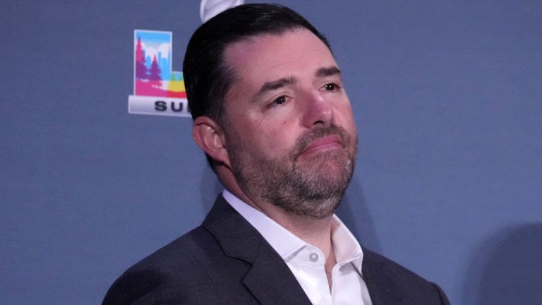 Feb 9, 2026; San Francisco, CA, USA; San Francisco 49ers owner Jed York at the Super Bowl LX host committee handoff press conference at Moscone Center. Mandatory Credit: Kirby Lee-Imagn Images