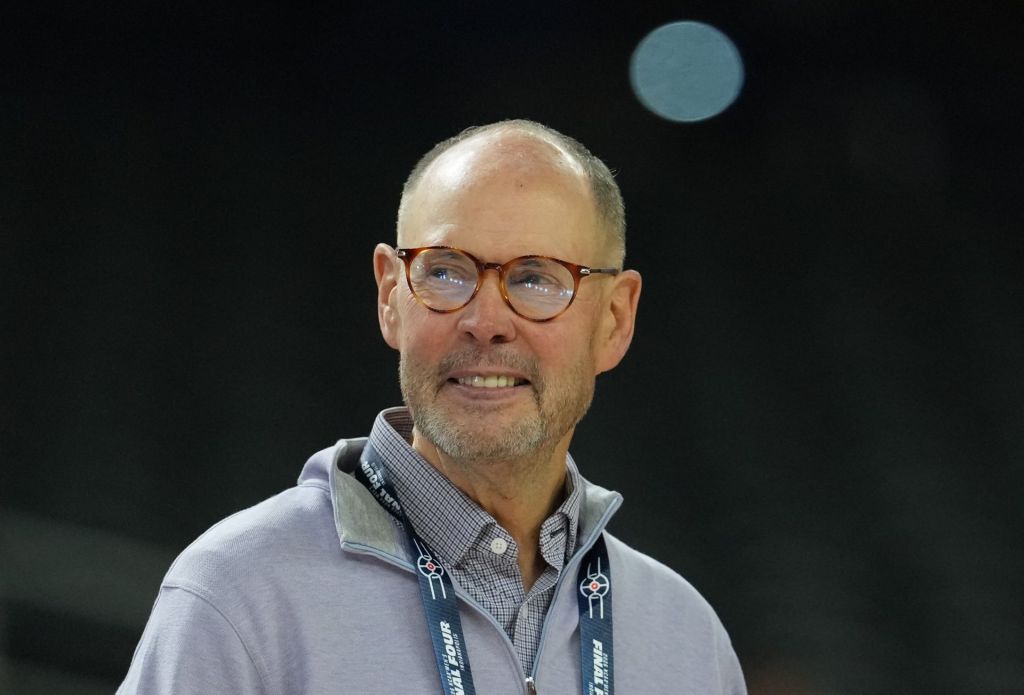 Apr 3, 2026; Indianapolis, IN, USA; Ernie Johnson looks on during a practice session ahead of the Final Four of the men's 2026 NCAA Tournament at Lucas Oil Stadium.