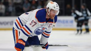 Apr 7, 2026; Salt Lake City, Utah, USA; Edmonton Oilers center Connor McDavid (97) warms up before a game against the Utah Mammoth at Delta Center.