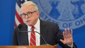 Ohio Gov. Mike DeWine delivers a statement condemning the death penalty during a news conference at his office in Columbus on June 16, 2026.
