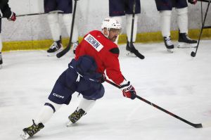 Washington Capitals NHL star Alex Ovechkin takes part in the team’s first practice of the season days after he appeared in a propaganda ad for the United Russia party, which supports the regime of Russia's President Vladimir Putin, in Arlington, Virginia, US, September 17, 2026.