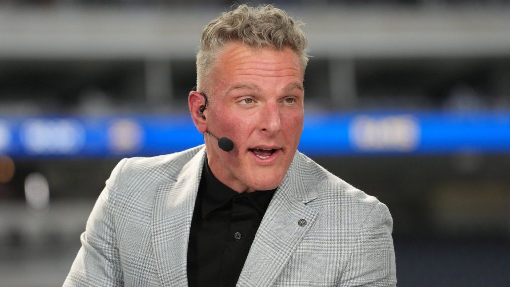 Sep 21, 2026; Inglewood, CA, USA; Pat McAfee on the ESPN Monday Night Countdown set at SoFi Stadium. Mandatory Credit: Kirby Lee-Imagn Images