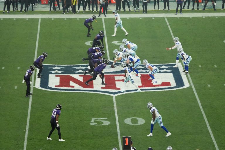 Sep 27, 2026; Rio De Janeiro, BRA; (Editors Notes: Caption Correction) A view of the NFL logo and the Baltimore Ravens and Dallas Cowboys during the game at Maracana Stadium.