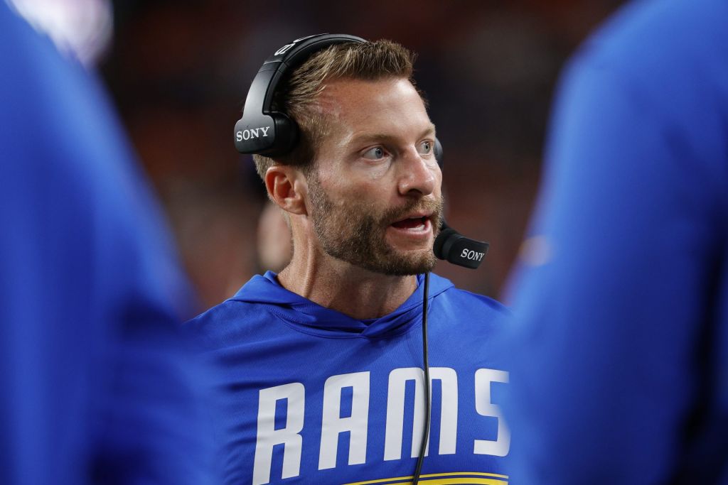 Sep 27, 2026; Denver, Colorado, USA; Los Angeles Rams head coach Sean McVay looks on during the first half against the Denver Broncos at Empower Field at Mile High.