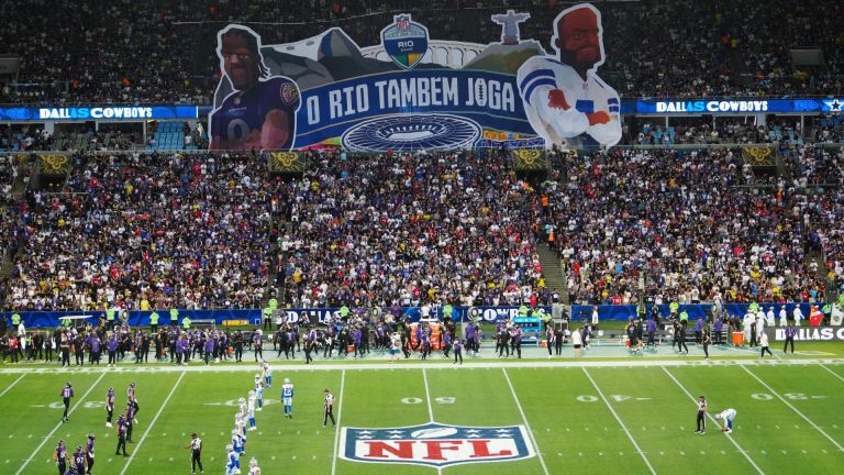Sep 27, 2026; Rio De Janeiro, BRA; A tifo featuring images of