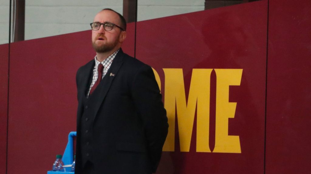 Arizona State hockey head coach Greg Powers watches his team before a game against UMass-Lowell at Oceanside Ice Arena on Jan. 12, 2018,
