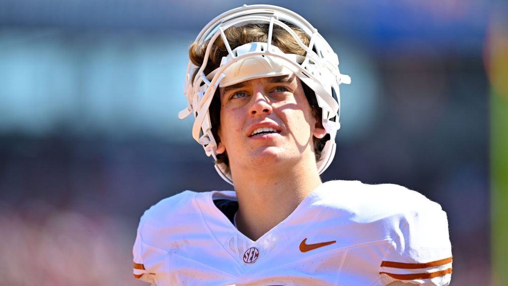 Oct 10, 2026; Dallas, Texas, USA; Texas Longhorns quarterback Arch Manning (16) looks on before the game between the Sooners and the Longhorns at Cotton Bowl. Mandatory Credit: Jerome Miron-Imagn Images