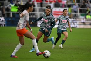 Oct 17, 2026; Washington, District of Columbia, USA; Washington Spirit forward Trinity Rodman (2) on the field against the Gotham FC during the first half at Audi Field.