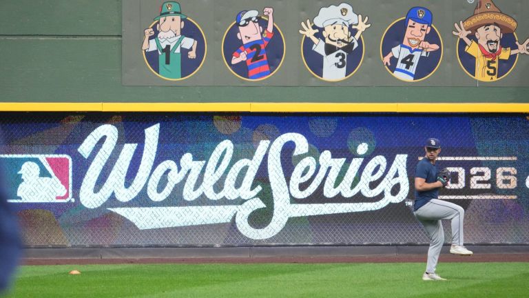 Oct 22, 2026; Milwaukee, WI, USA; The Tampa Bay Rays at American Family Field during a workout session before the 2026 World Series. Mandatory Credit: Michael McLoone-Imagn Images