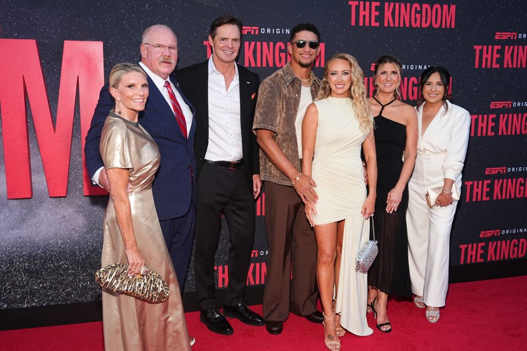 Kansas City Chiefs Head Coach Andy Reid, Tammy Reid, Kansas City Chiefs President Mark Donovan, Patrick Mahomes, Brittany Mahomes, Foolish Club Studios President and Chief Operating Officer Lara Krug and Foolish Club Studios Head of Studio Gelsomina Picariello before The ESPN Original Series The Kingdom exclusive screening on Sunday, August 24 2025 the Kauffman Center for the Performing Arts.